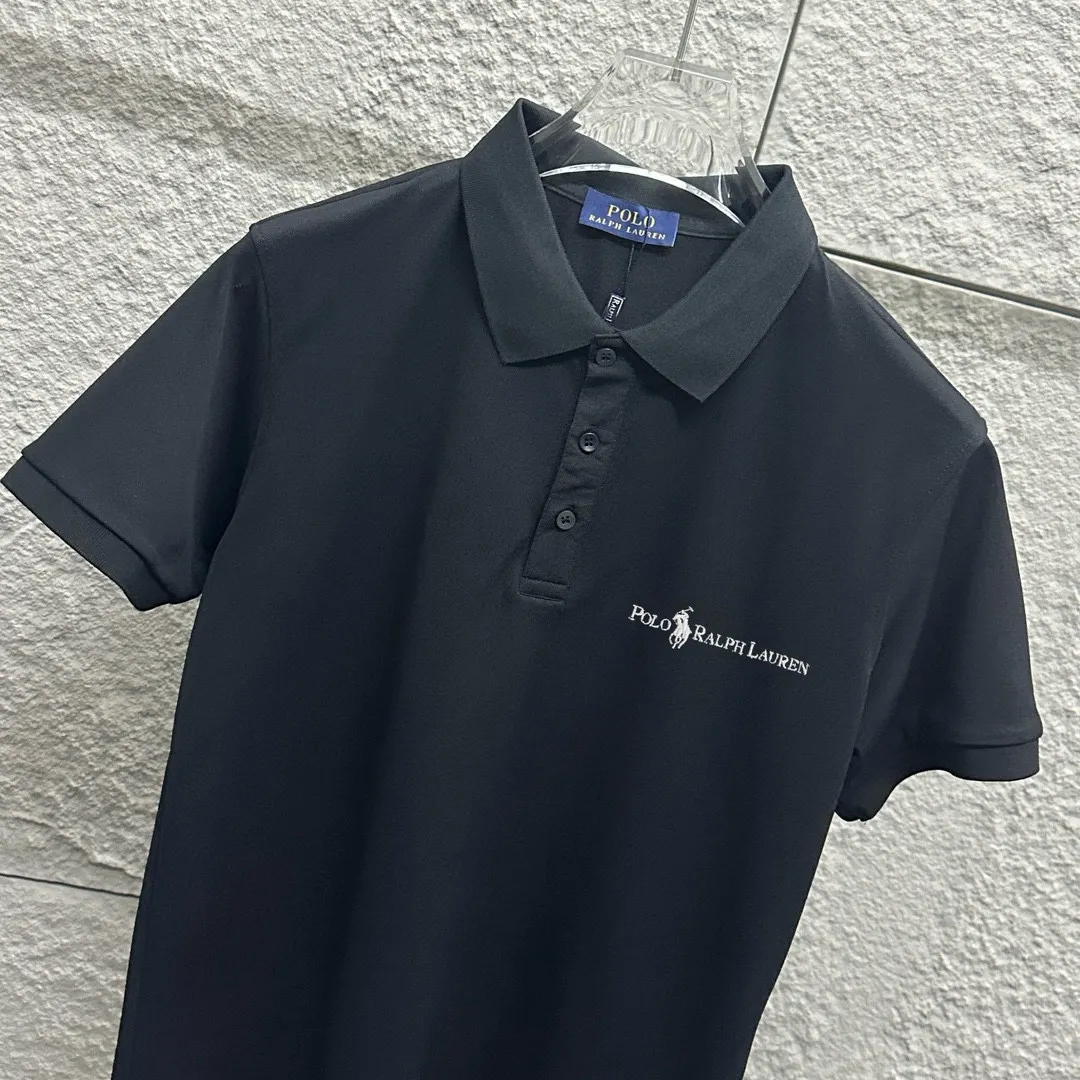 P150 Ralph Lauren POLO 2025 spring and summer new style simple logo letter embroidered pique fabric short-sleeved polo for men and women Size: M L XL 2XL 3XL Color: black white